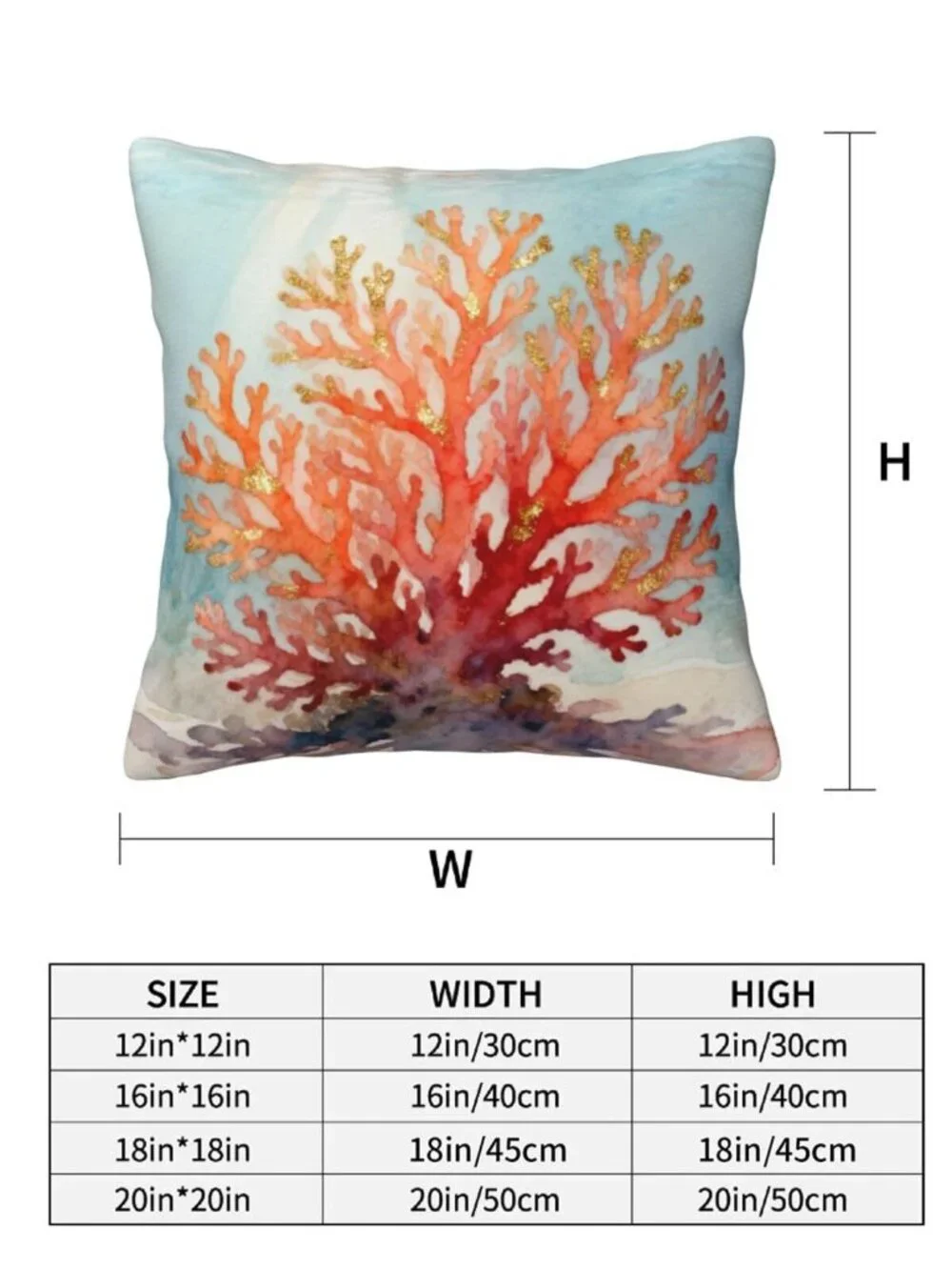 Coastal Beach Coral Throw Pillow Covers 18x18 in Set of 2, Decor Decorative Blue